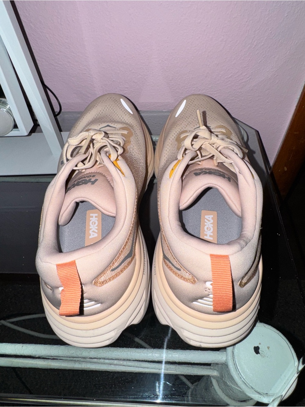 Hoka Women's Running Shoes - Peach with Yellow Accents - Picture 3 of 6